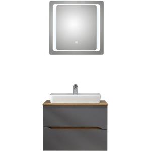 Saphir Badkamerserie Quickset 2-teilig, Keramik-Aufsatzbecken mit LED-Spiegel Voeten niet meegeleverd (4-delig)