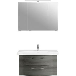 Saphir Badkamerserie 6005 Sprint 2-teilig, Keramik-Waschtisch mit LED-Spiegelschrank