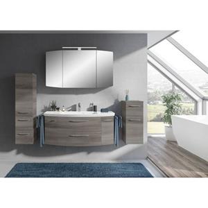 Saphir Badkamerserie Cassca Sprint 4-teilig Mineralmarmor-Waschtisch mit LED-Spiegelschrank (5-delig)