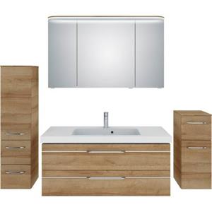 Saphir Badkamerserie Balto Sprint 4-teilig, Mineralmarmor-Waschtisch mit LED-Spiegelschrank