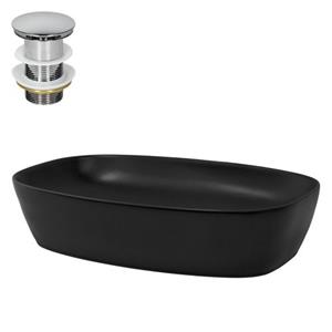 Waschbecken inkl. Ablaufgarnitur ohne Überlauf 60,5x38,5x14 cm Schwarz aus Keramik ML-Design