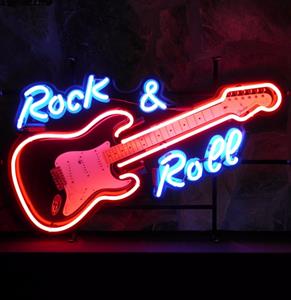 Fiftiesstore Rock & Roll Guitar Neon Met Achterplaat 80 x 50 cm V1.