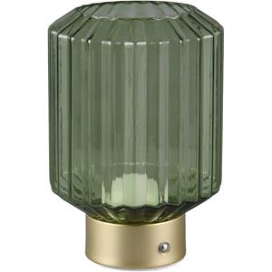 BES LED LED Tafellamp - Trion Doli - 1.5W - Warm Wit 3000K - Oplaadbare batterijen - Mat Messing - Metaal - Groen Glas