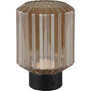 BES LED LED Tafellamp - Trion Doli - 1.5W - Warm Wit 3000K - Oplaadbare batterijen - Mat Zwart - Metaal - Amber Glas