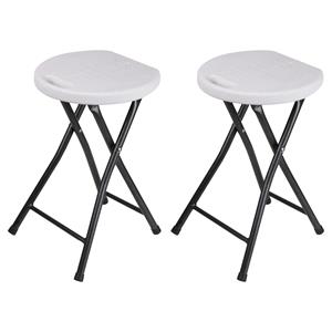 Urban Living bijzet krukje/stoel - 4x - Opvouwbaar - wit/zilver - D30 x H45 cm -