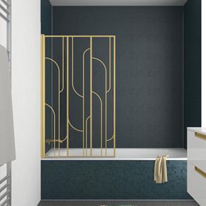 Aurlane Opvouwbare Badwand 80x140cm Met Zeefdruk In Art Deco Stijl - Afwerking In Geborsteld Goud