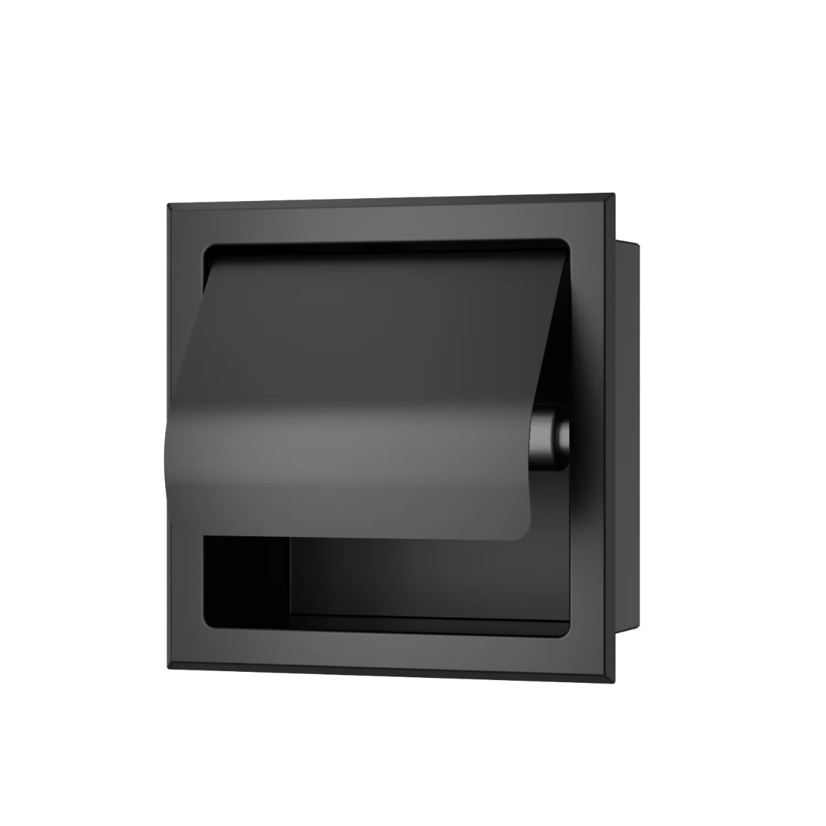 Sanifun Rocko toiletrolhouder met klep inbouw mat zwart