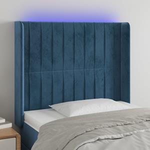 VidaXL Hoofdbord LED 93x16x118/128 cm fluweel donkerblauw