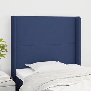 VidaXL Hoofdbord met randen 93x16x118/128 cm stof blauw