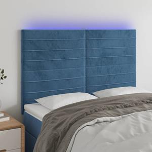 VidaXL Hoofdbord LED 144x5x118/128 cm fluweel donkerblauw