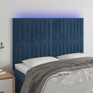 VidaXL Hoofdbord LED 144x5x118/128 cm fluweel donkerblauw