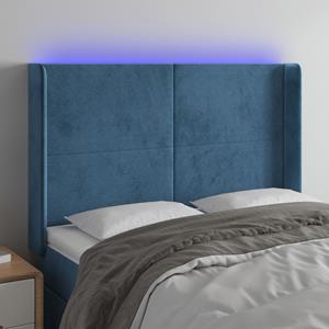 VidaXL Hoofdbord LED 147x16x118/128 cm fluweel donkerblauw