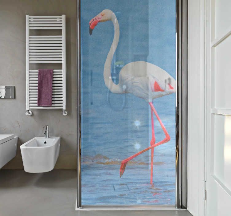 Tenstickers Douchewand sticker flamingo