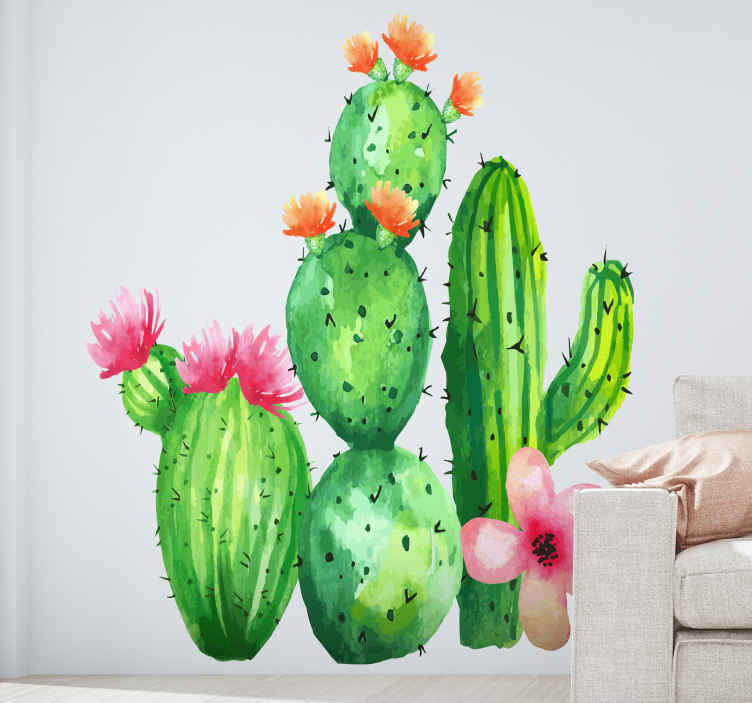 Tenstickers Bloemen stickers Bloeiende grote cactus