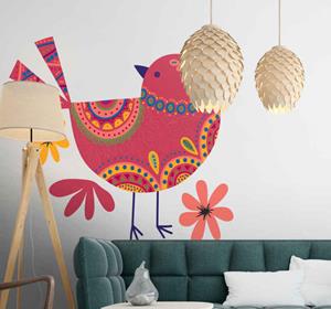 Tenstickers Wanddecoratie stickers Kleurrijke vogels volkskunst patroon