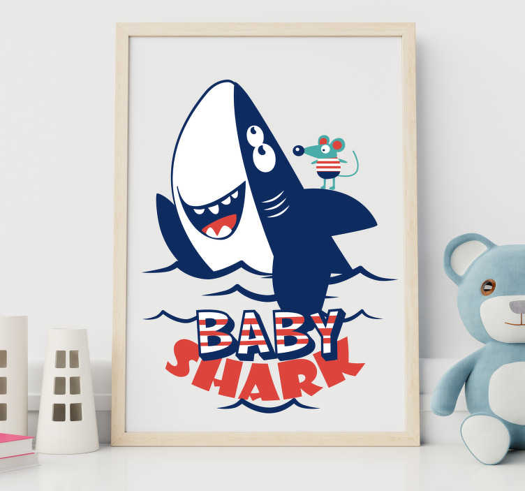Tenstickers Muurdecoratie stickers baby shark en muisje