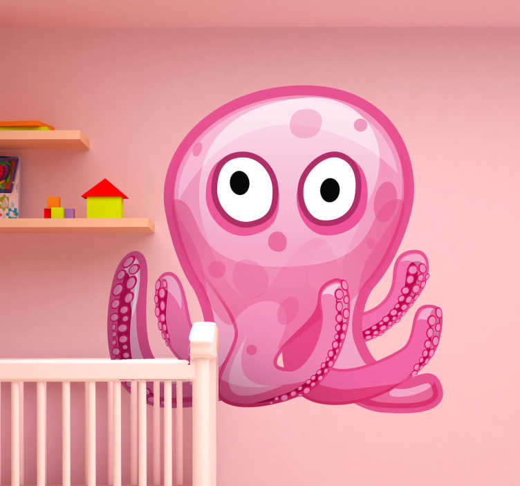 Tenstickers Sticker kinderkamer roze octopus