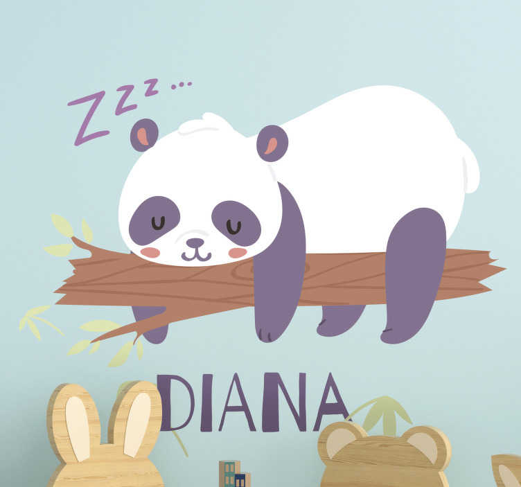 Tenstickers Wilde dieren stickers panda slapend met naam