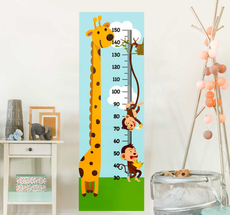 Tenstickers Aap en giraf meter hoogtemeter muursticker