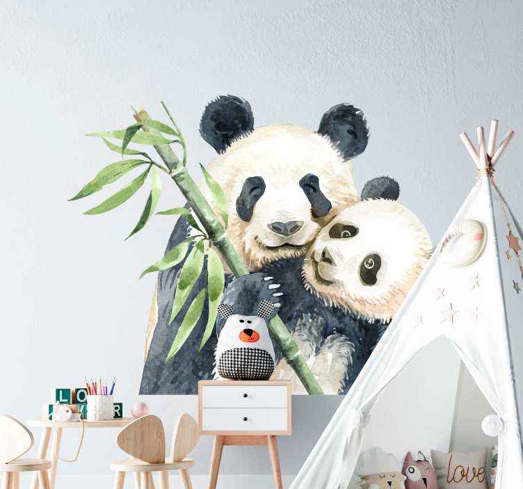 Tenstickers Muursticker kinderkamer panda's met bamboe