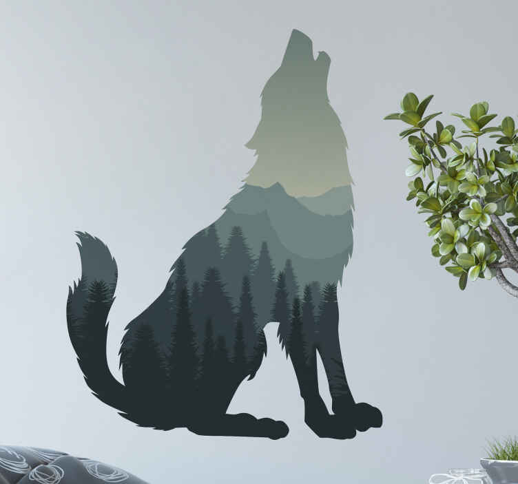 Tenstickers Wilde dieren stickers Wolf met bos gehuil