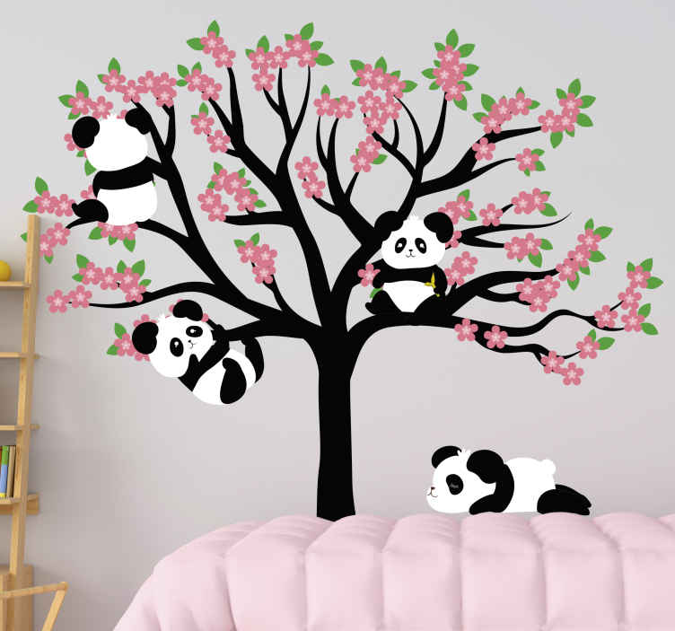 Tenstickers Wilde dieren stickers Lenteboom met panda's