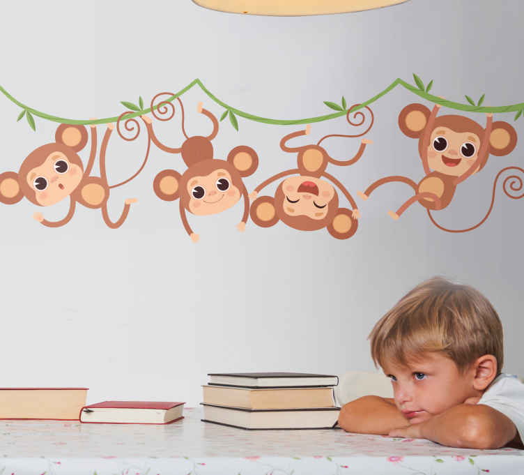 Tenstickers Wilde dieren stickers Vier hangende apen