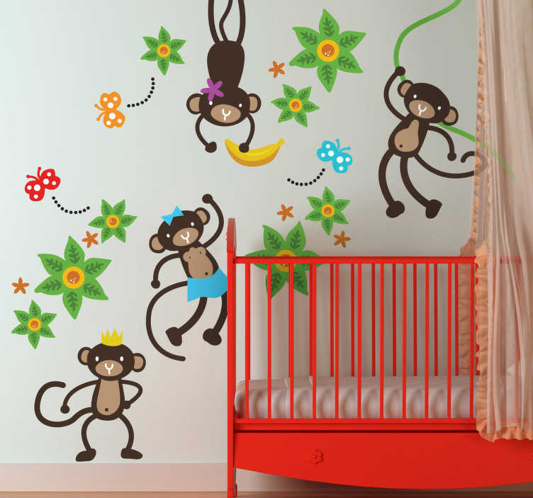 Tenstickers Sticker spelende aapjes
