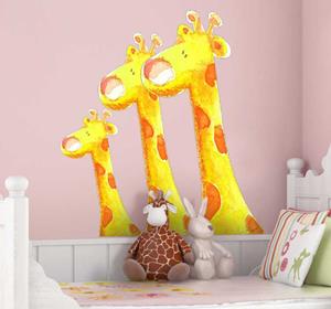 Tenstickers Muursticker kind giraffen vrolijk