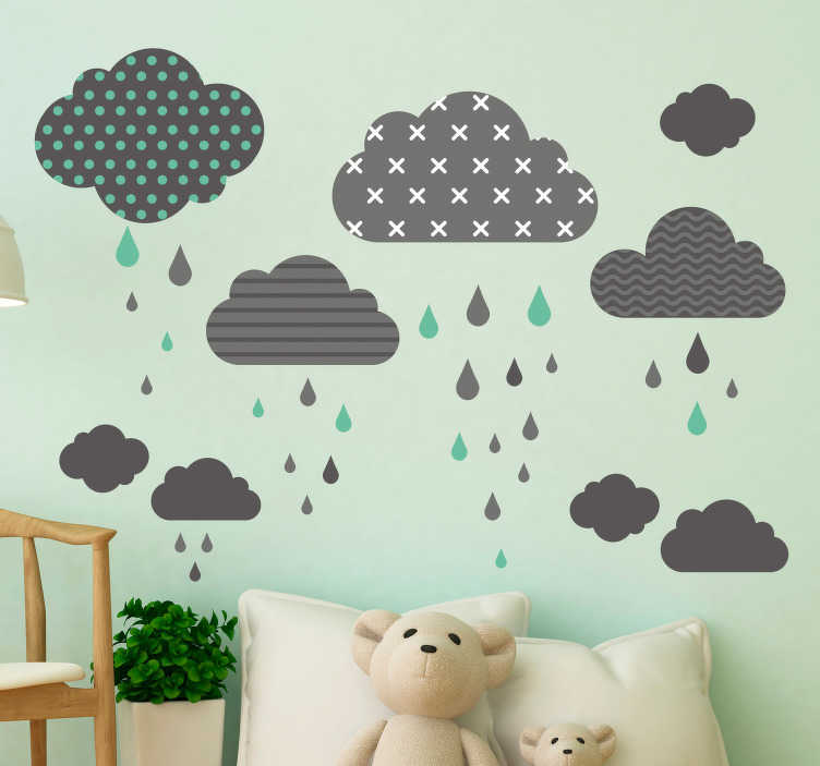 Tenstickers Set van 9 kinderkamer muursticker regenwolken met patronen