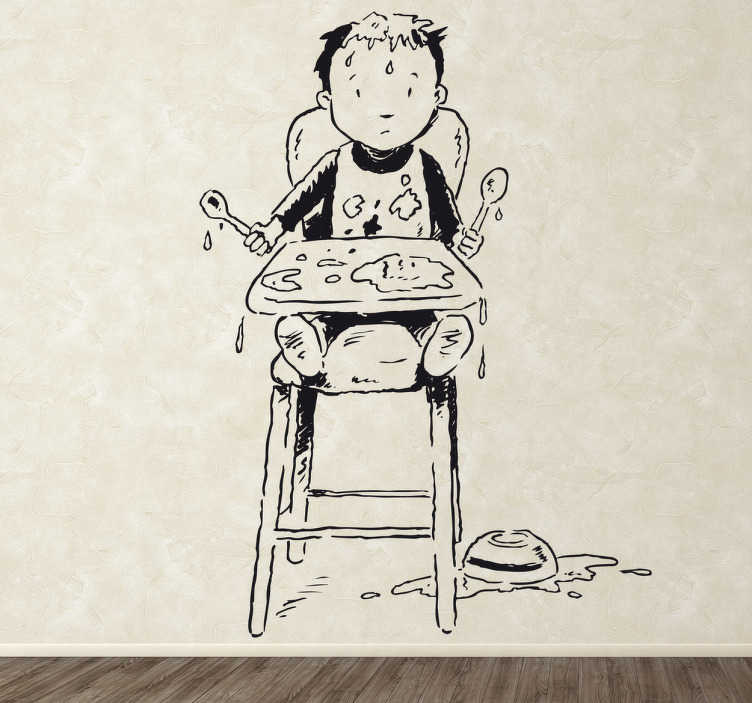 Tenstickers Kinderen jongen hoge stoel eten sticker