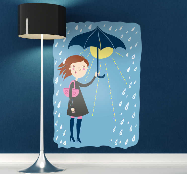 Tenstickers Muursticker Meisje met Paraplu