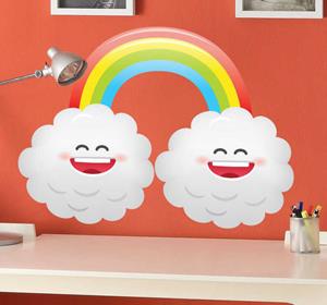 Tenstickers Sticker kinderkamer vrolijke wolken regenboog