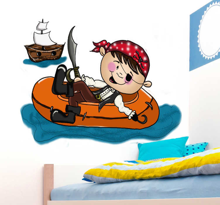 Tenstickers Sticker jongen piraat rubberboot