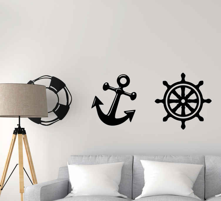 Tenstickers Muurstickers marine 3 maritieme symbolen