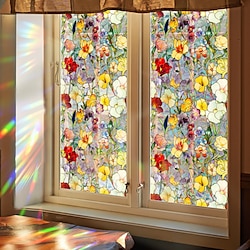 Light in the box glas-in-lood raam slim patch pvc dubbelzijdig gekleurde plant en bloem verwijderbare raampatch