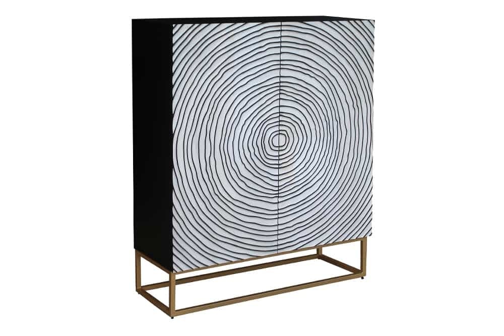 Invicta Interior Massief houten dressoir ZEN CIRCLES 120cm wit zwart mangohout 3D design metaal goud - 44492