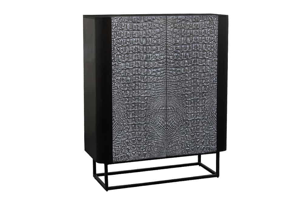 Invicta Interior Handgemaakt dressoir CROCO 120cm grijs zwart massief mangohout 3D design - 44581