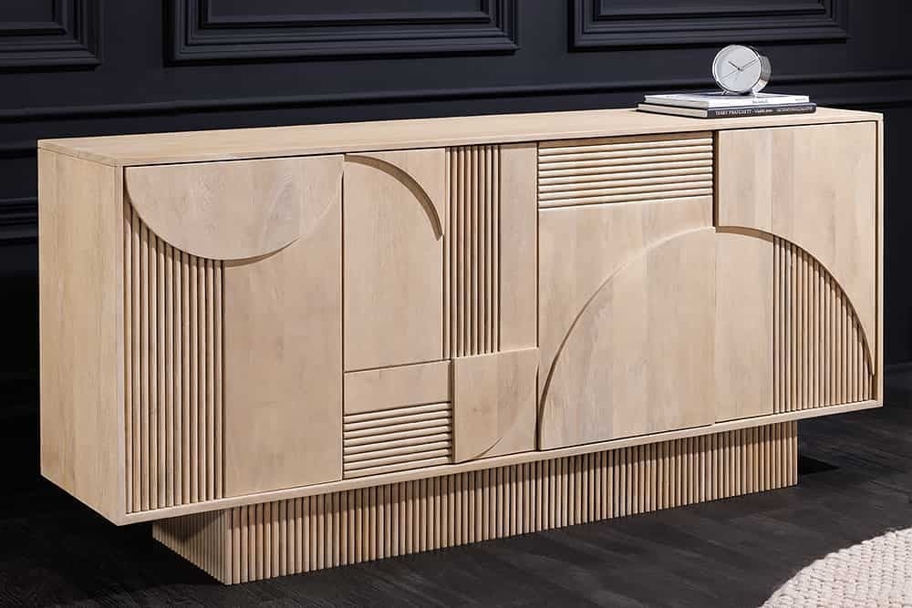 Invicta Interior Design dressoir ART DECO 170cm wit gekalkt massief mangohout 3D front - 44060