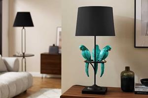 Invicta Interior Design tafellamp WILDLIFE 75cm zwart turquoise ronde papegaaisculpturen met marmeren voet - 44356