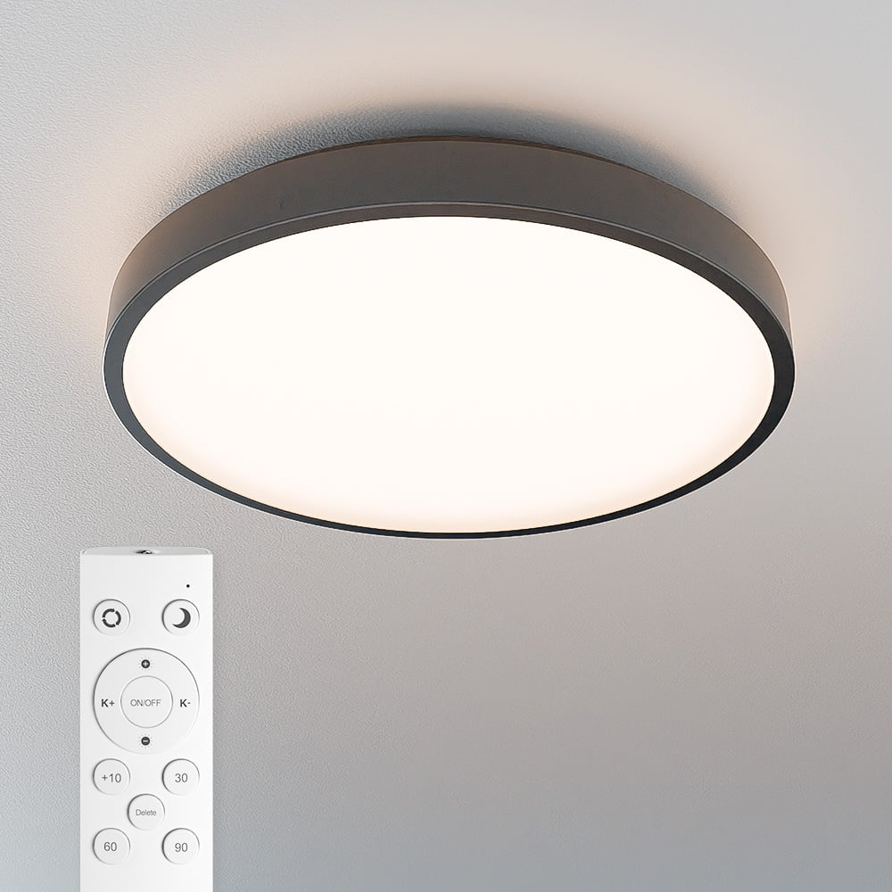 HOFTRONIC™ Badkamer plafondlamp zwart - IP44 waterdicht - 18W 1800 lumen (100lm/w) - CCT lichtkleur instelbaar (3000K, 4000K & 6500K) - Incl. Afstandsbediening - Ø30 cm - LED Plafondlamp