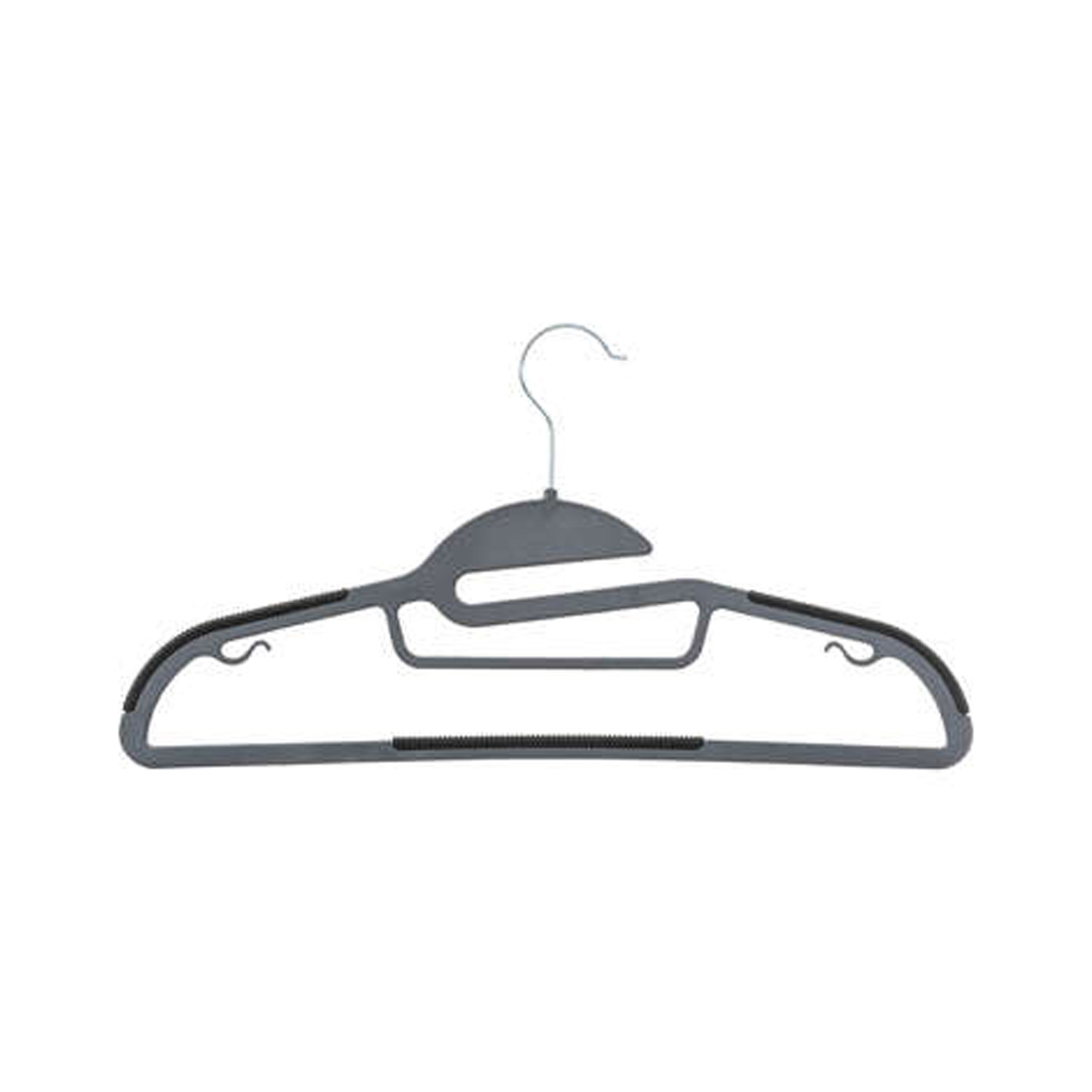 5five Kledinghangers set - 8 stuks - grijs/zwart- kunststof - 41x22 cm - kledingkast hangers/kleerhangers -