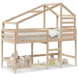 VidaXL Halfhoogslaper met ladder en bedhuis grenenhout 90x200 cm