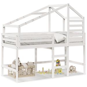 VidaXL Halfhoogslaper met ladder en bedhuis grenenhout wit 90x190 cm