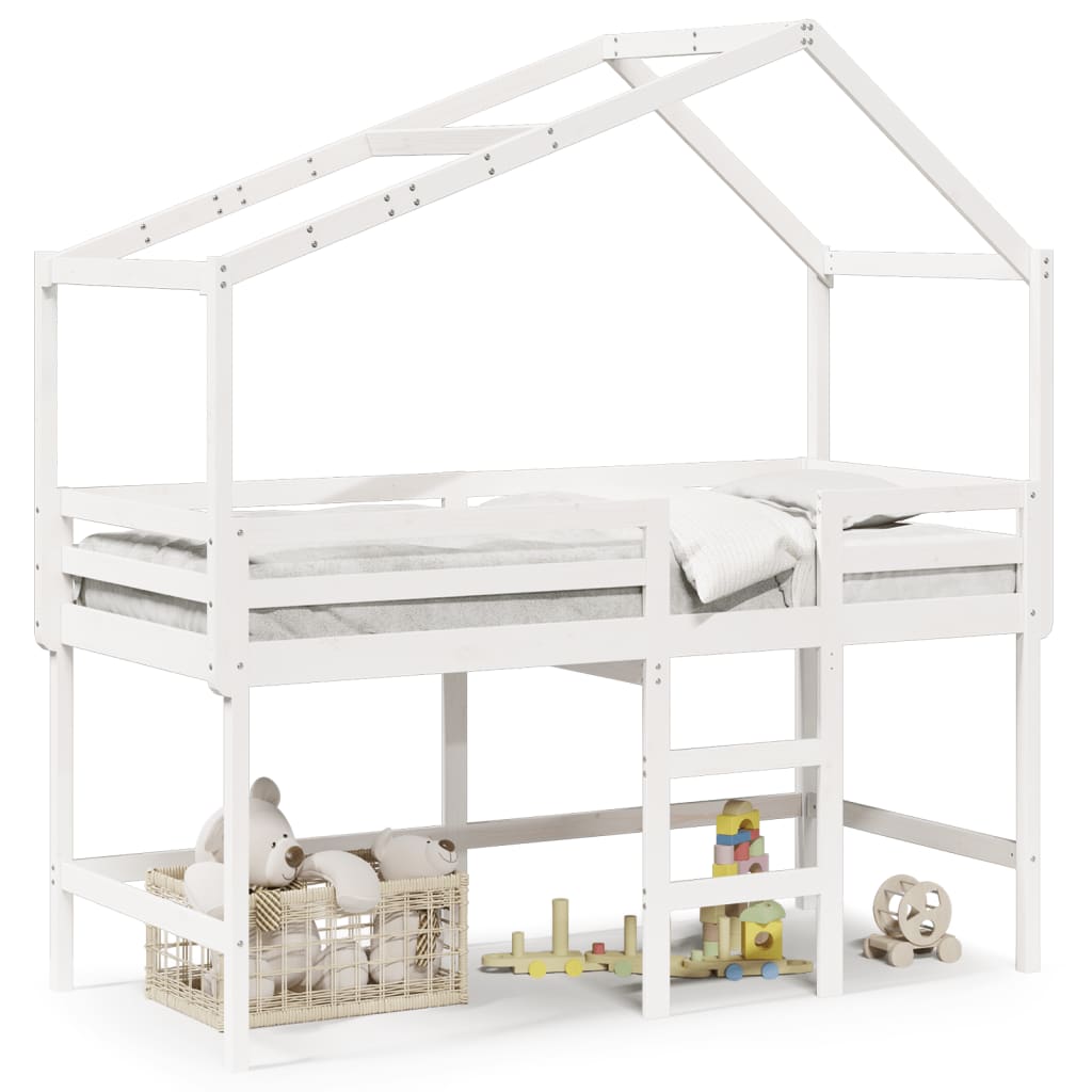 VidaXL Halfhoogslaper met ladder en bedhuis grenenhout wit 90x200 cm