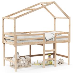 VidaXL Halfhoogslaper met ladder en bedhuis grenenhout 80x200 cm