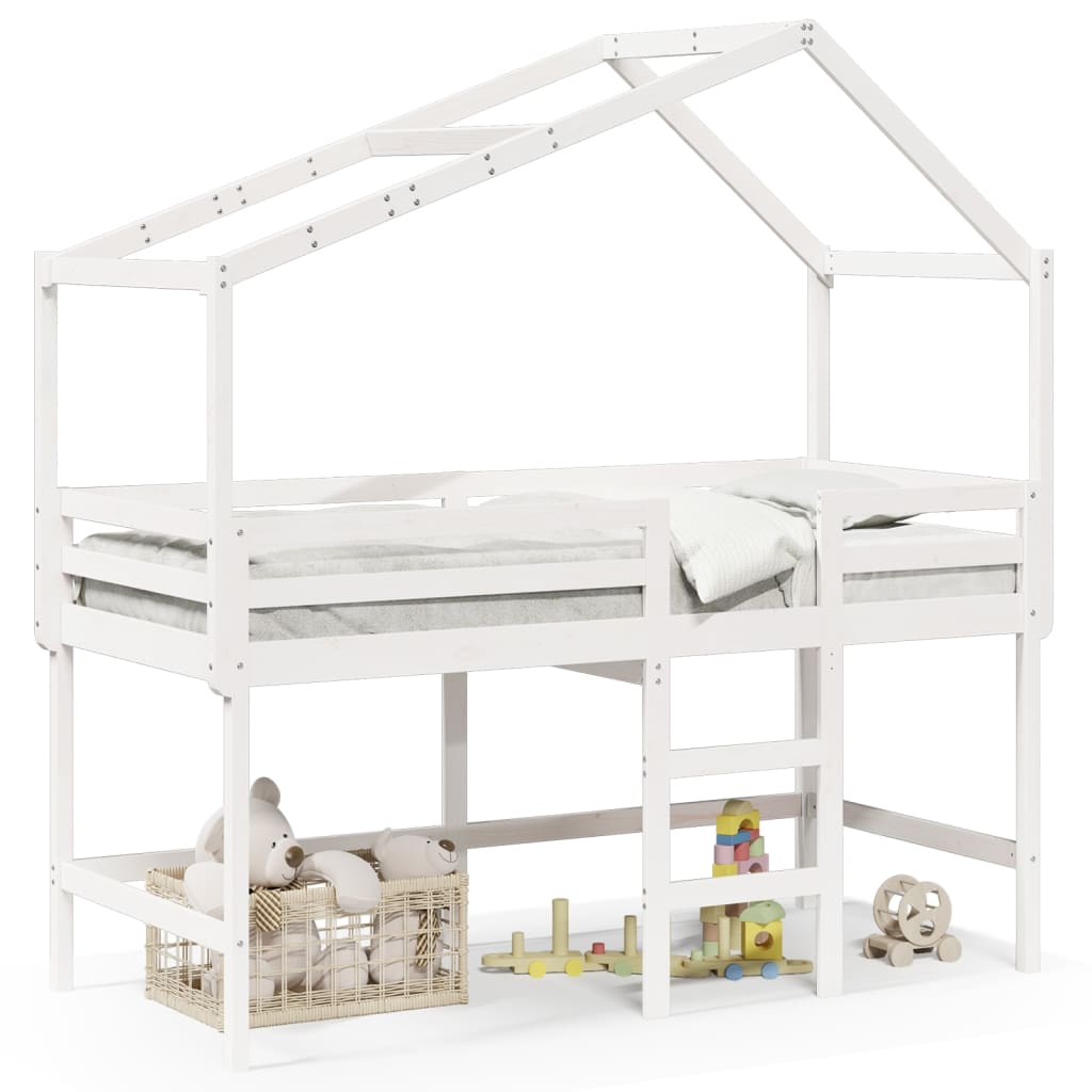 VidaXL Halfhoogslaper met ladder en bedhuis grenenhout wit 80x200 cm