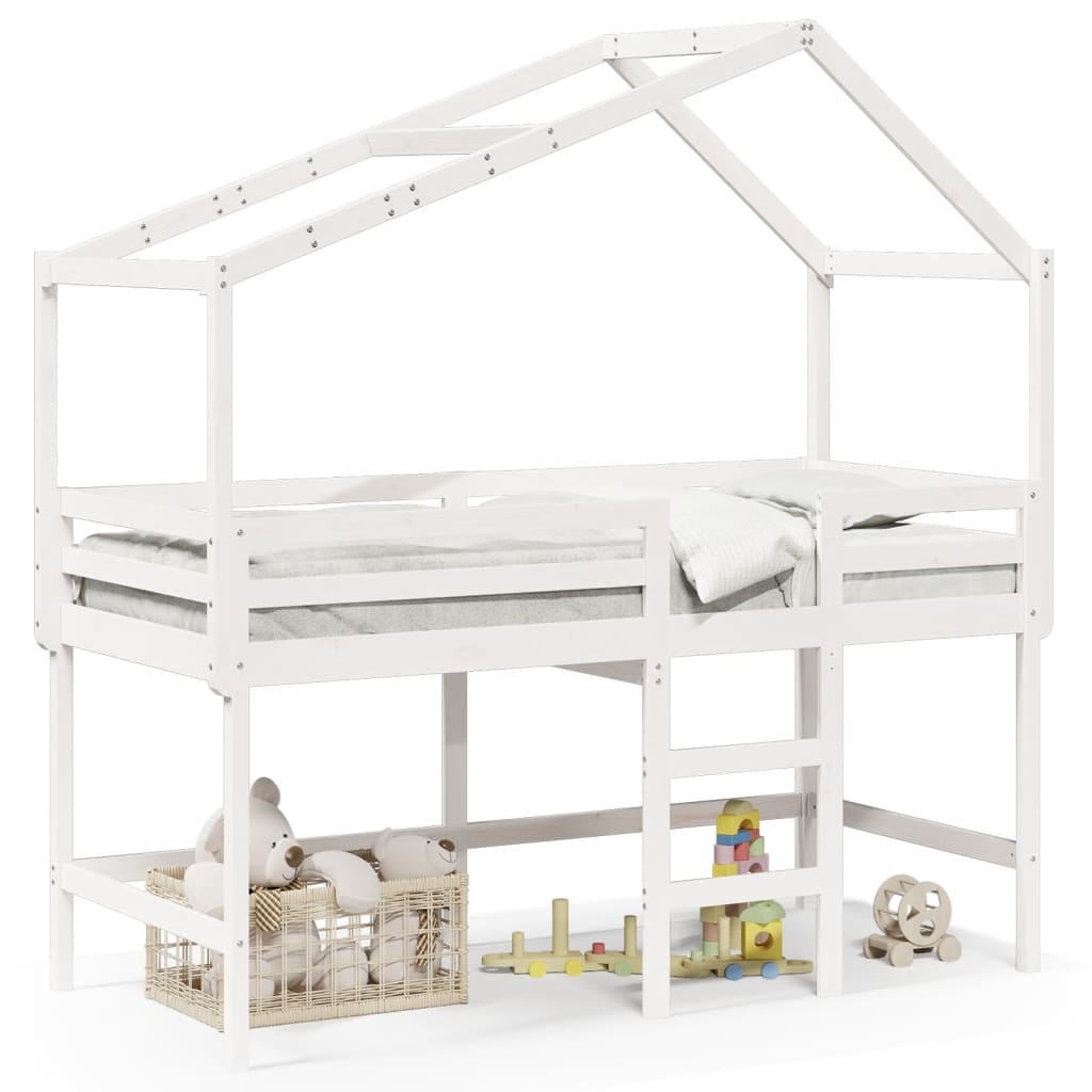 VidaXL Halfhoogslaper met ladder en bedhuis grenenhout wit 90x190 cm