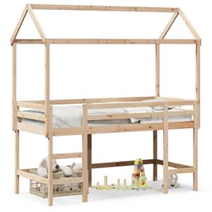 VidaXL Halfhoogslaper met ladder en bedhuis grenenhout 90x200 cm