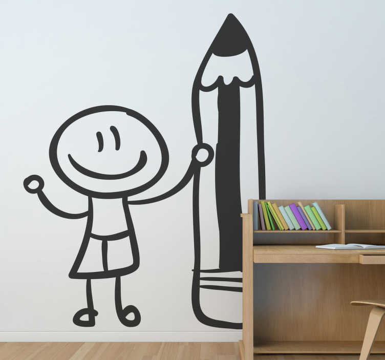 Tenstickers Sticker jongen met potlood